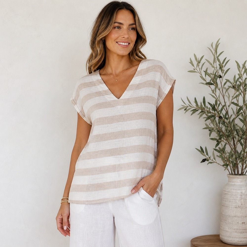 Cynthia Rowley‎ Linen Tunic Top Coastal Grandma Lagenlook Minimalist Boho Medium